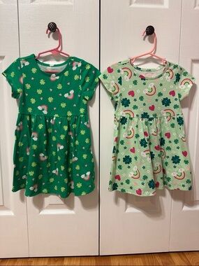 Girls' Green Shamrock & Rainbow Cotton Play Dress